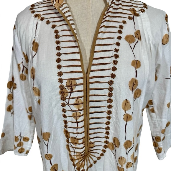 Tuckernuck x Ro’s Garden Clorinda Embroidered Long Caftan Kaftan in Leaf Sand - Picture 7 of 16
